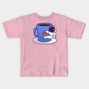 Cute Astronaut Hug Coffee Space Cup Cartoon Kids T-Shirt